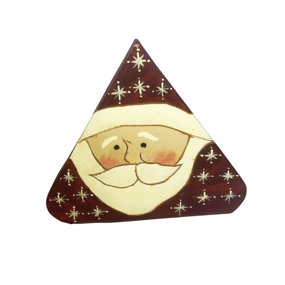 Hand Painted Triangle Block Santa 8" High x 9.5" Wide - Picture 1 of 6